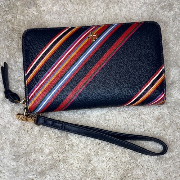 NEOT Tory Burch Multicolor Striped Zip Around Continental Wristlet - Picture 1 of 10
